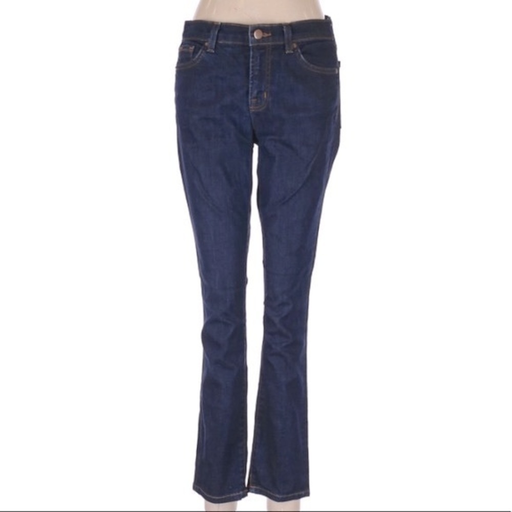J Brand 29 dark blue Rinse w gold stitching BOHO mid rise 5 pocket skinny jeans